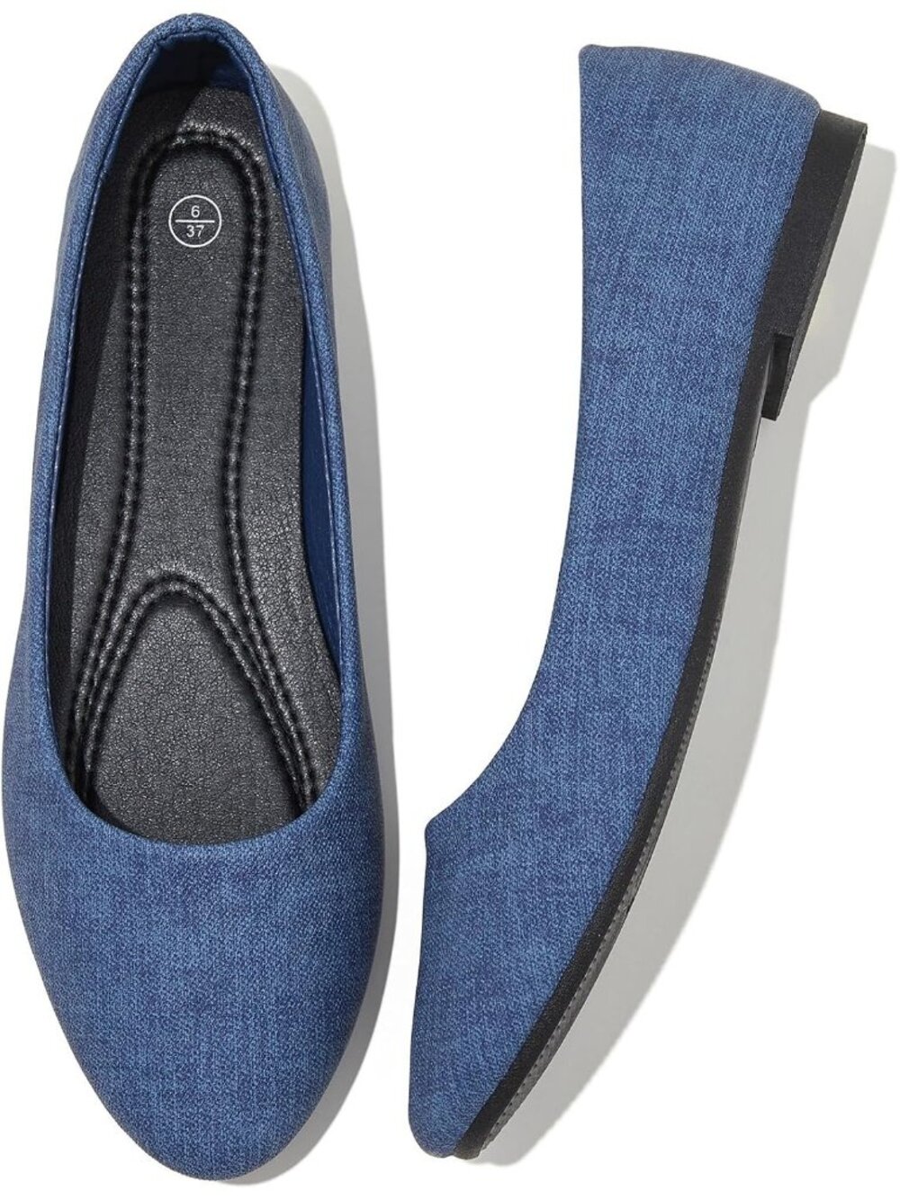 Women's Blue Denim PU Leather Non Slip Low Heel Slip on Ballet Loafer Flat Shoes
